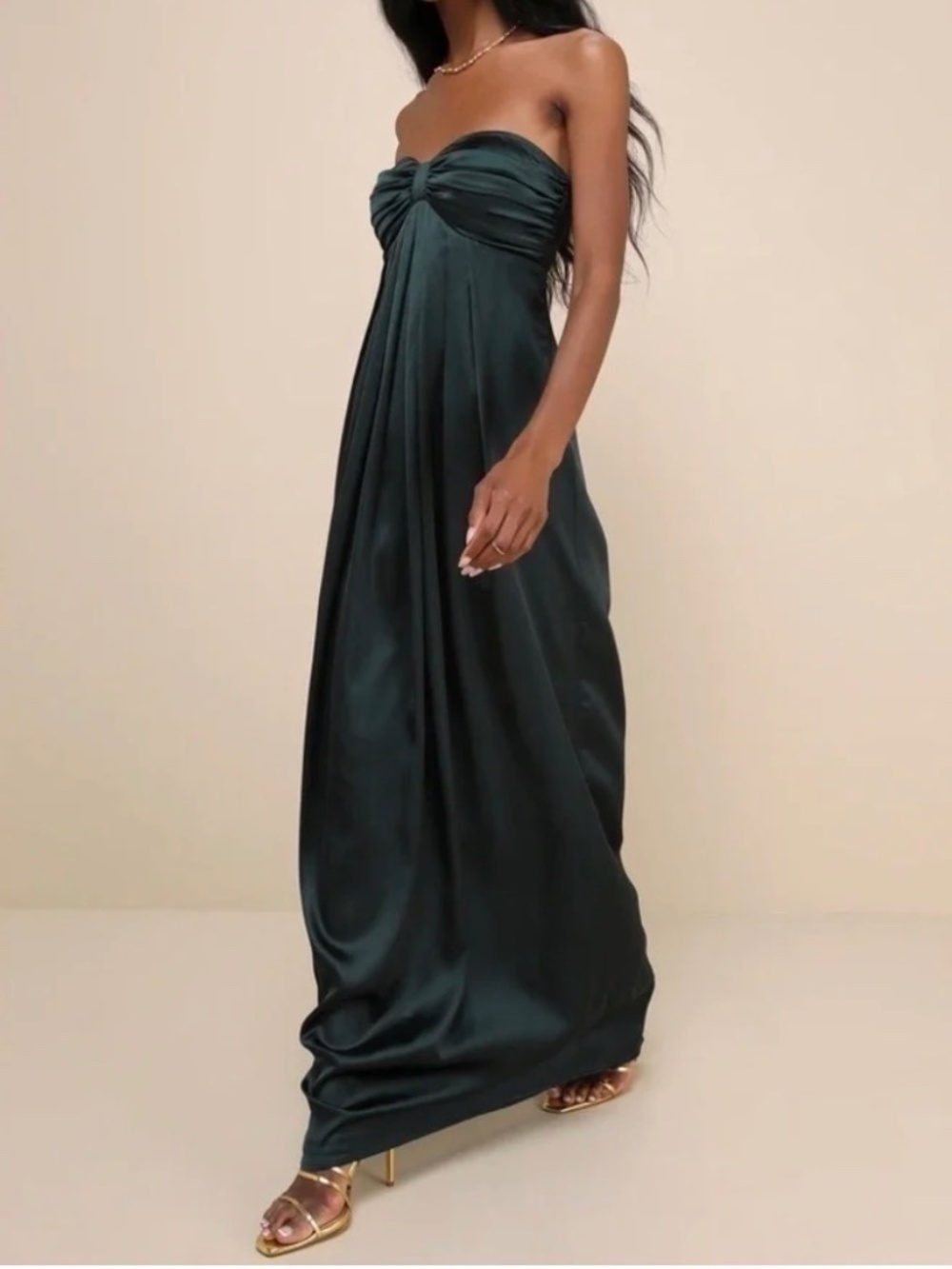 Lulus Green Pleated Maxi Dress